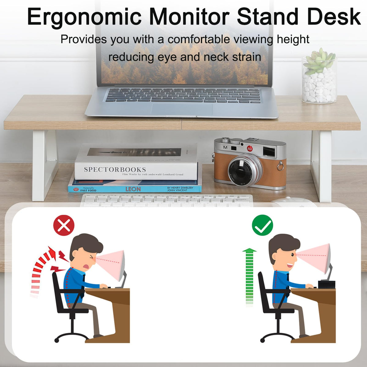 TEAMIX 24 inch Monitor Riser for Desk, Wood & Steel Computer/TV Stand Maple