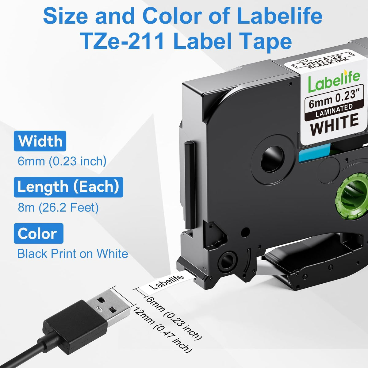 6mm Label Tape Replacement for Brother P Touch TZe-211 TZe211 TZe TZ Tape