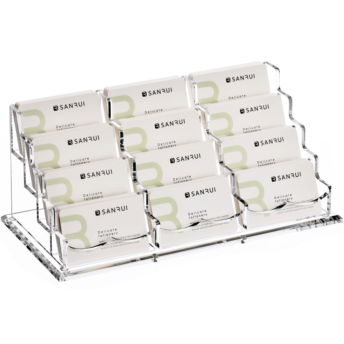 SANRUI Acrylic Business Card Holder for Desk, 12-Slot Horizontal Clear