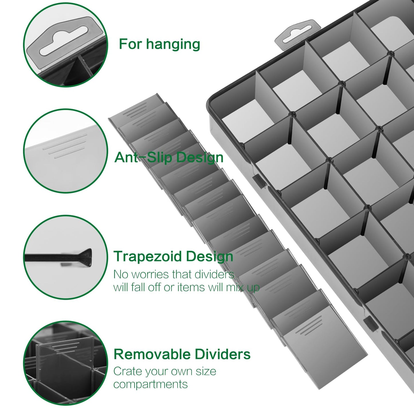 Gbivbe Large 24 Grids Plastic Organizer Box Adjustable Dividers,Clear Storage Box for Jewelry, Art