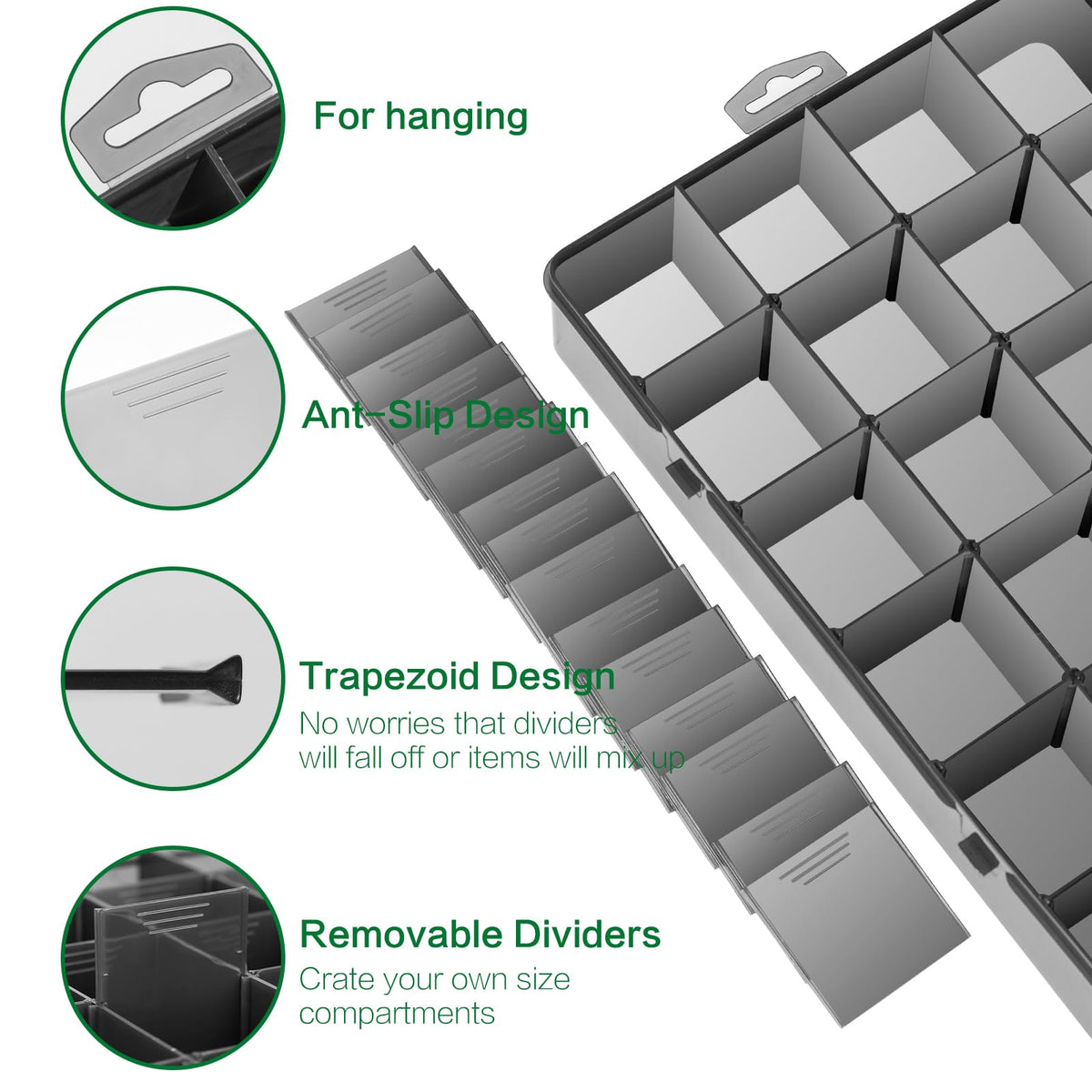 Gbivbe Large 24 Grids Plastic Organizer Box Adjustable Dividers,Clear Storage Box for Jewelry, Art