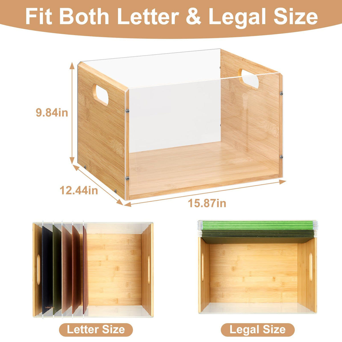 Sbanmao Letter/Legal Bamboo Acrylic File Box Organizer, Hanging File Folder Storage Boxes