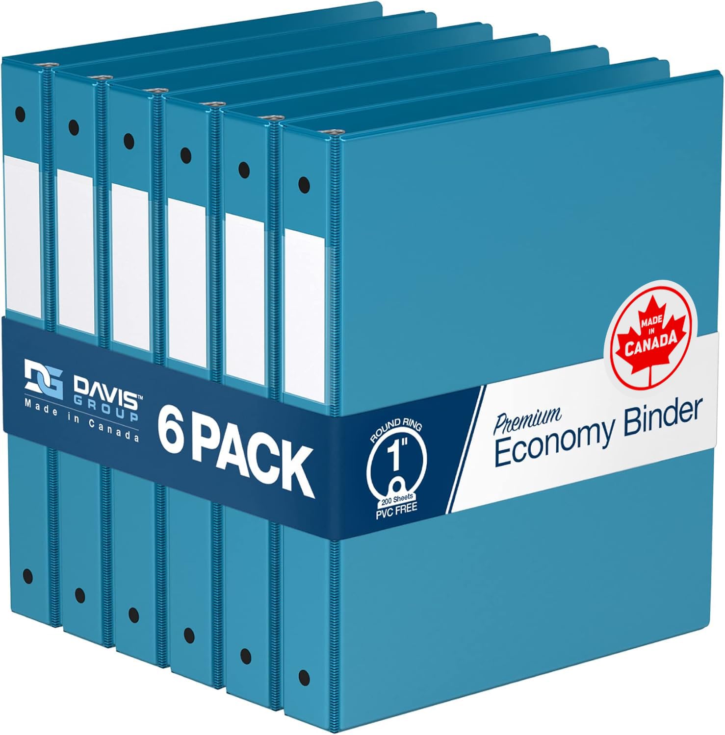 Premium Economy 3-Ring Binder, Spine Label, 1" Round Rings, Turquoise, 6 Pk