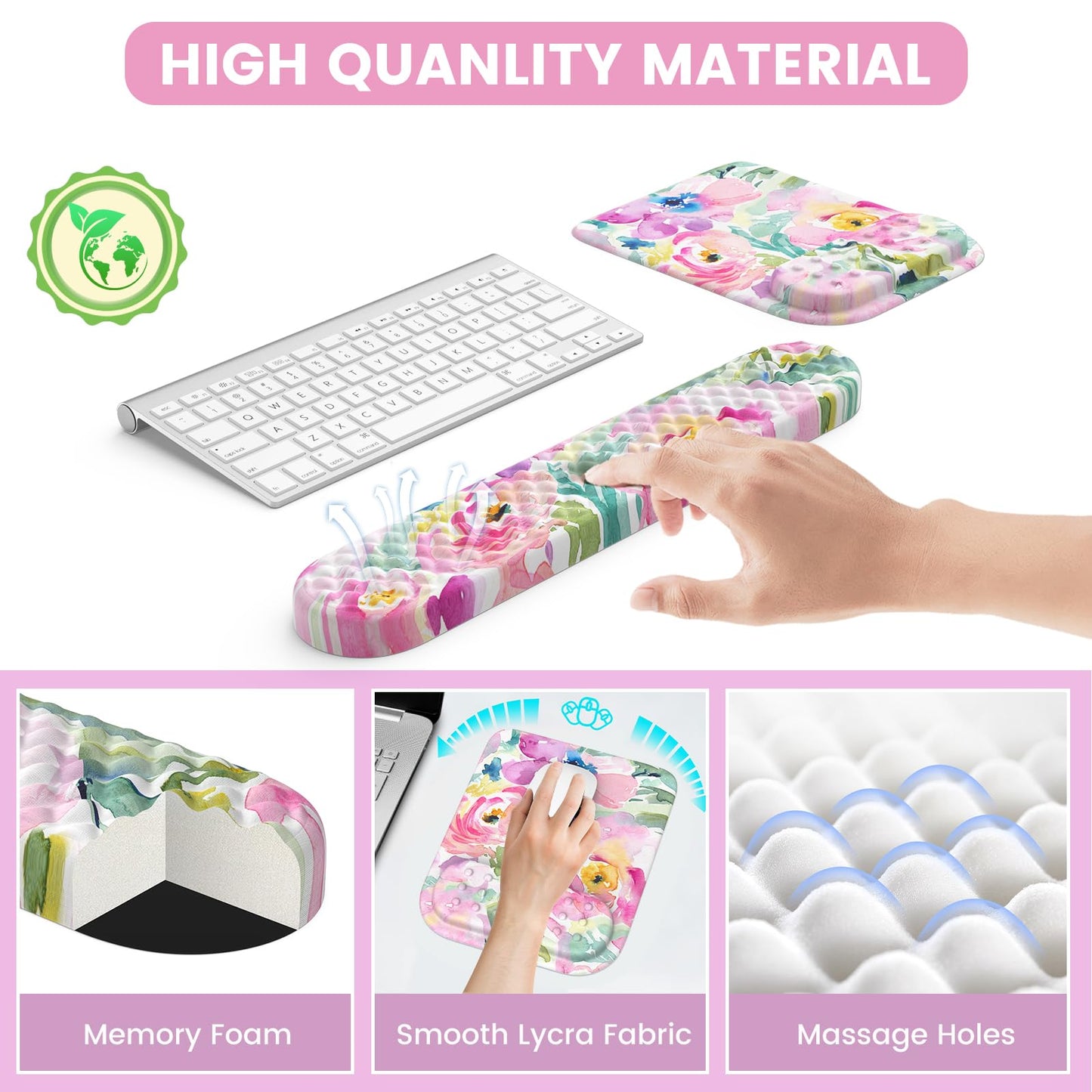 HAOCOO Mouse Pad with Wrist Rest, Large Desk Mat, Ergonomic Keyboard Wrist Support, 4pcs Computer