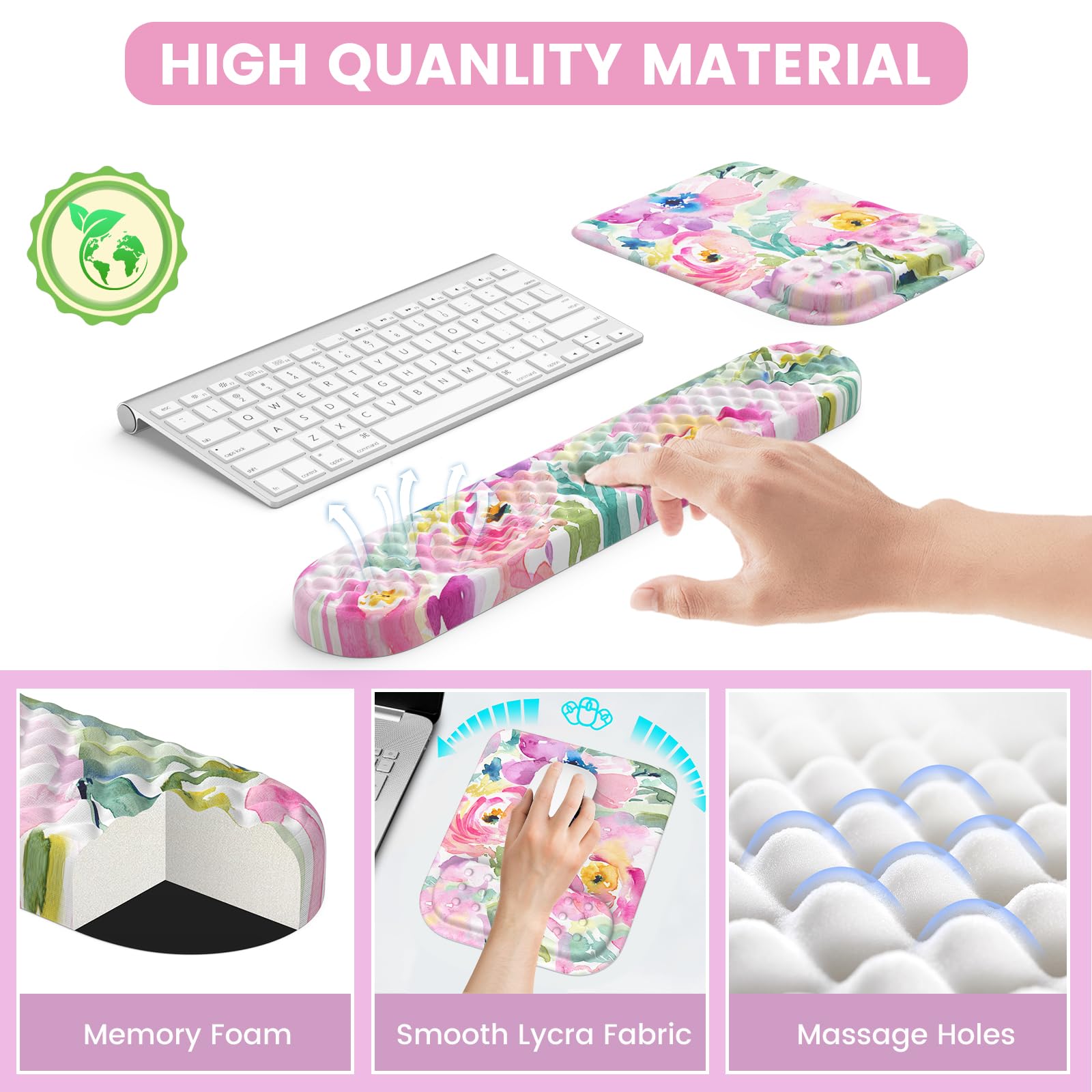 HAOCOO Mouse Pad with Wrist Rest, Large Desk Mat, Ergonomic Keyboard Wrist Support, 4pcs Computer