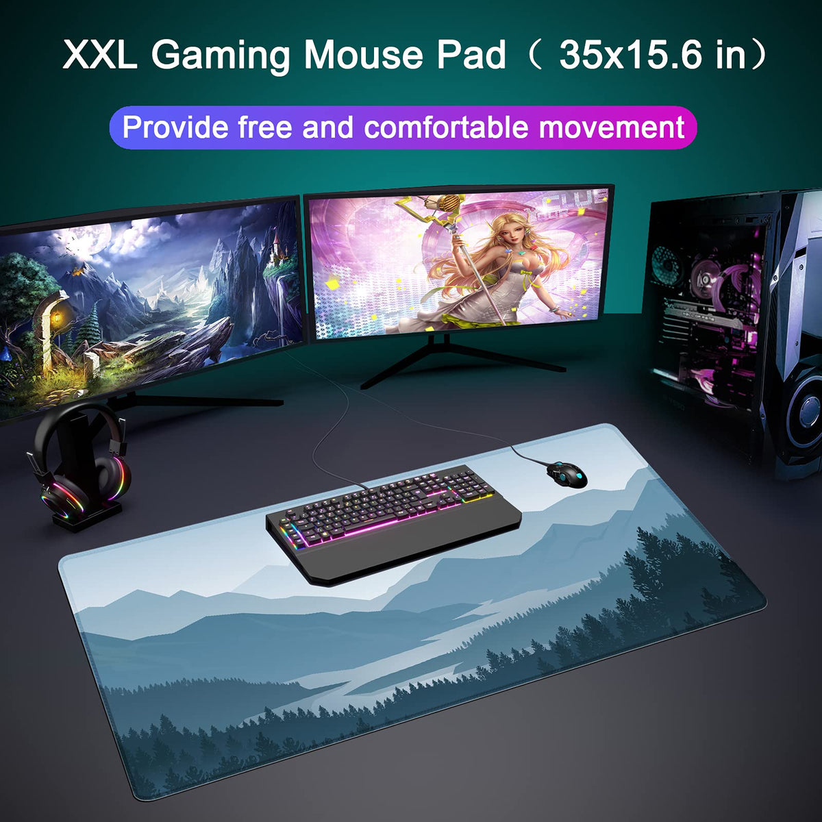 Wiabsi Desk Mat Pad,Large XXL Extended Mouse Pad Mat for Desktop Keyboard