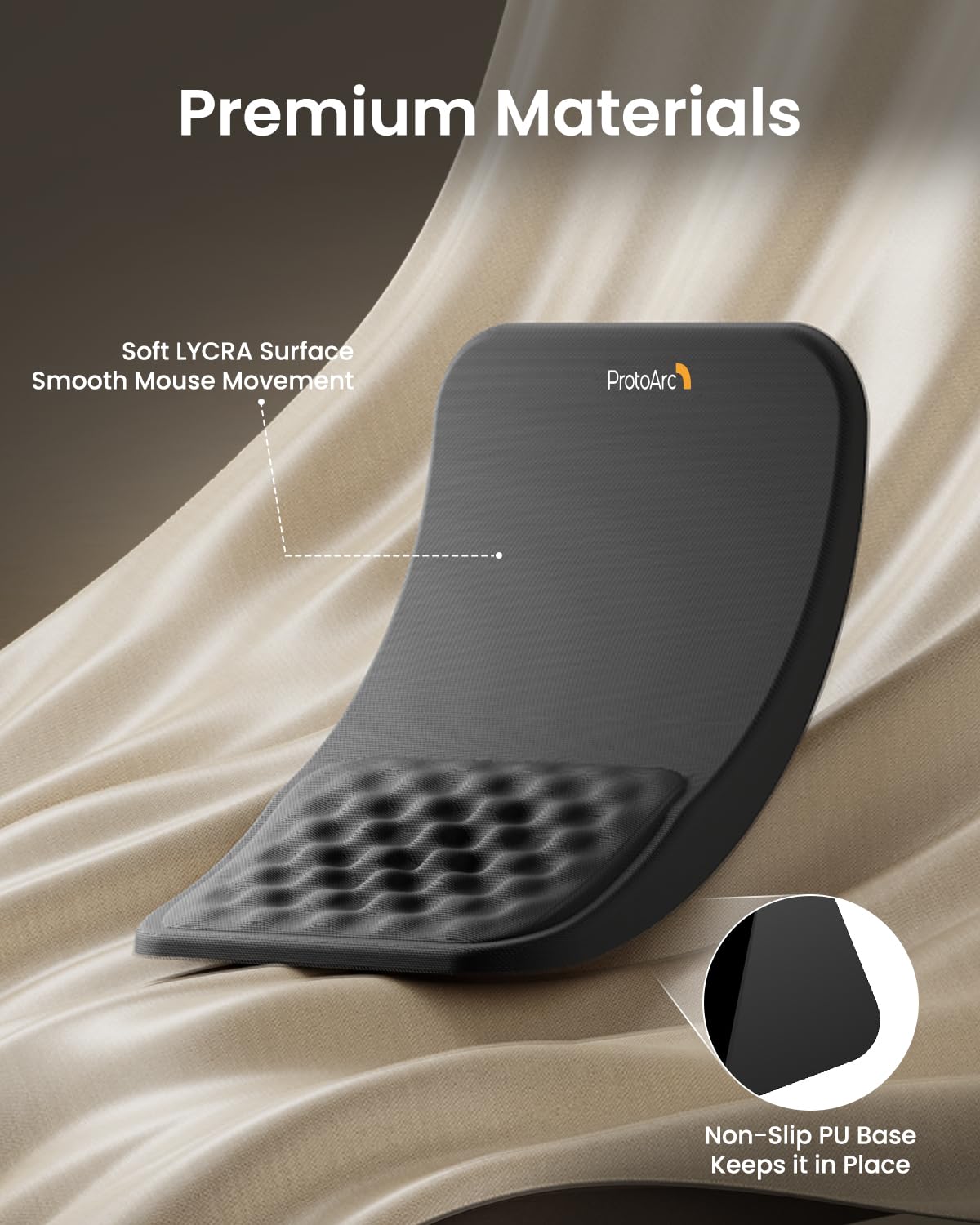 ProtoArc MP50 Ergonomic Mouse Pad with Wrist Support, Lycra Surface, Black