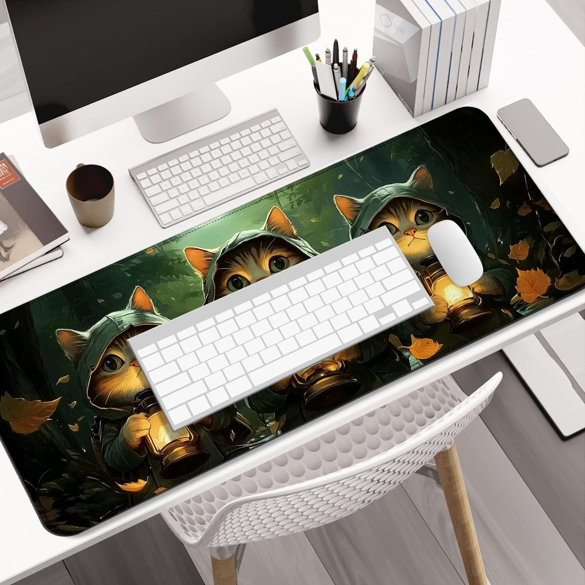 AYKDTFN Forest Cat Large Mouse Pad & Desk Mat for Gaming, Office & Home