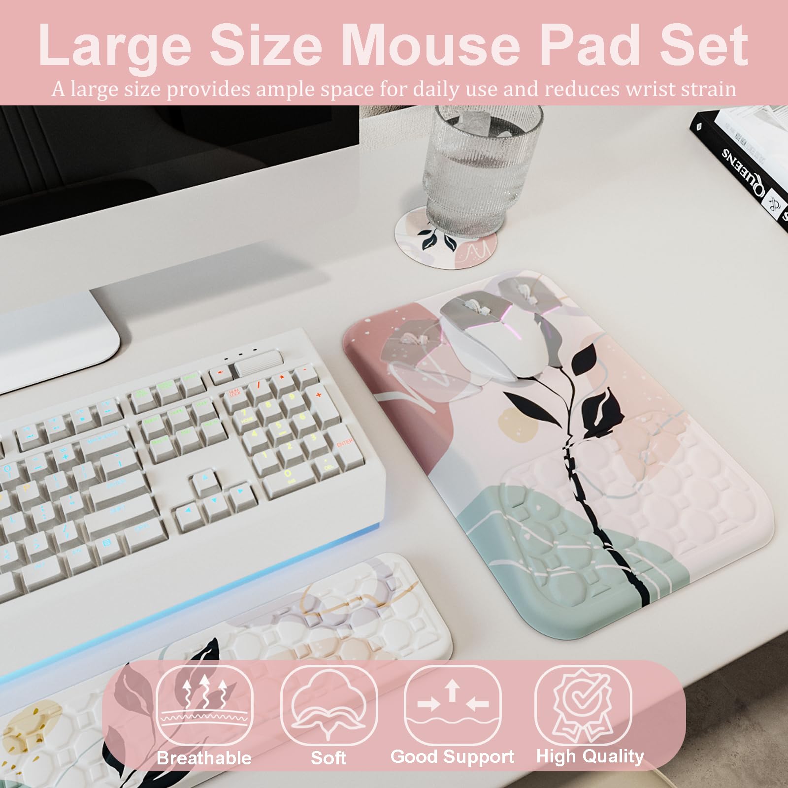 Ospelelf Mouse Pad with Wrist Rest and Keyboard Wrist Rest, Ergonomic Wrist Rest for Computer