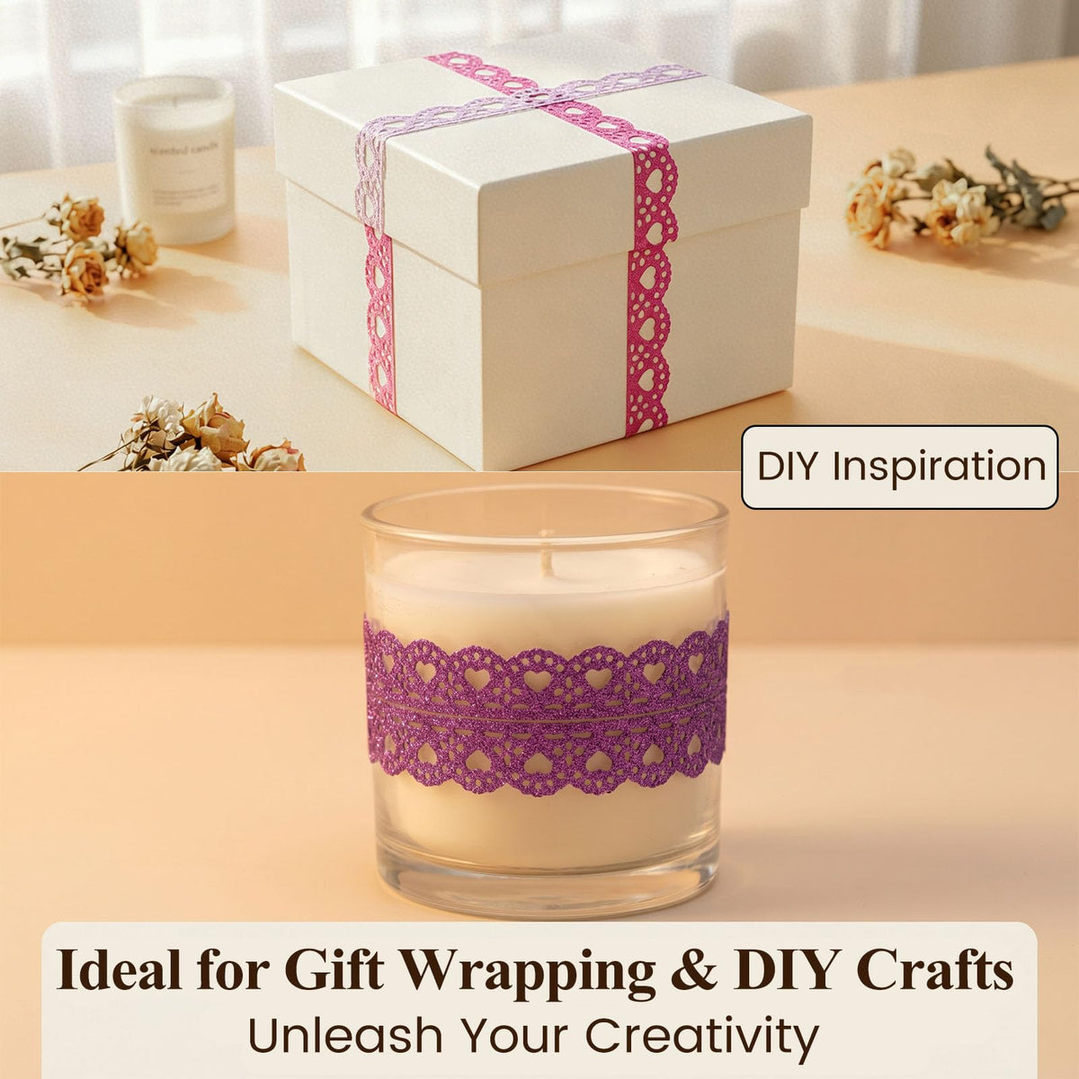 SallyFashion 6Rolls Glitter Lace Washi Tape Set, Decorative Scrapbook Tape