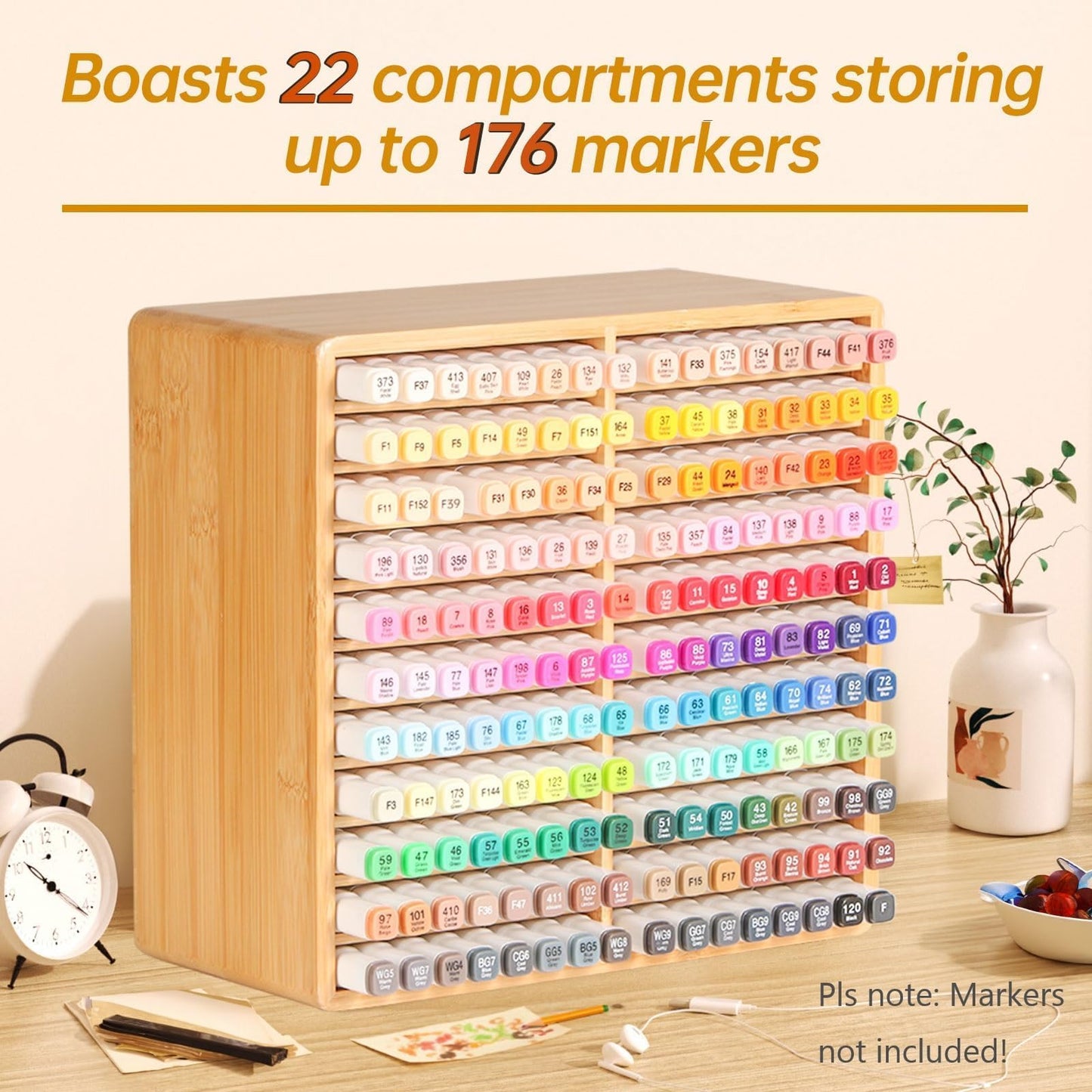 walowalo Markers Organizer Hold 176 Markers Birthday Gifts Bamboo Pen Holder Art Supply Pencil
