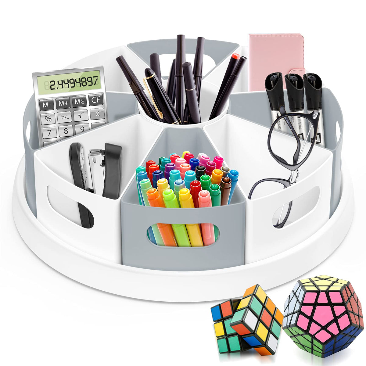 MeCids 360 Rotating Storage Organizer Desk Organizers Pen Holder– 12” Lazy Susan Style Caddy with