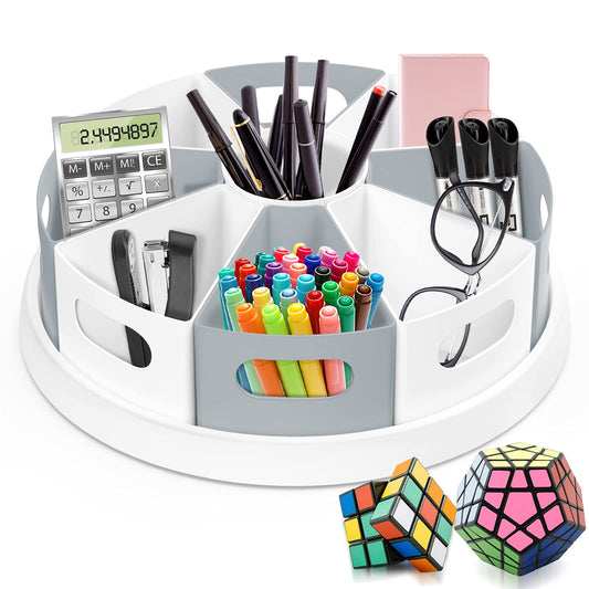 MeCids 360 Rotating Storage Organizer Desk Organizers Pen Holder– 12” Lazy Susan Style Caddy with