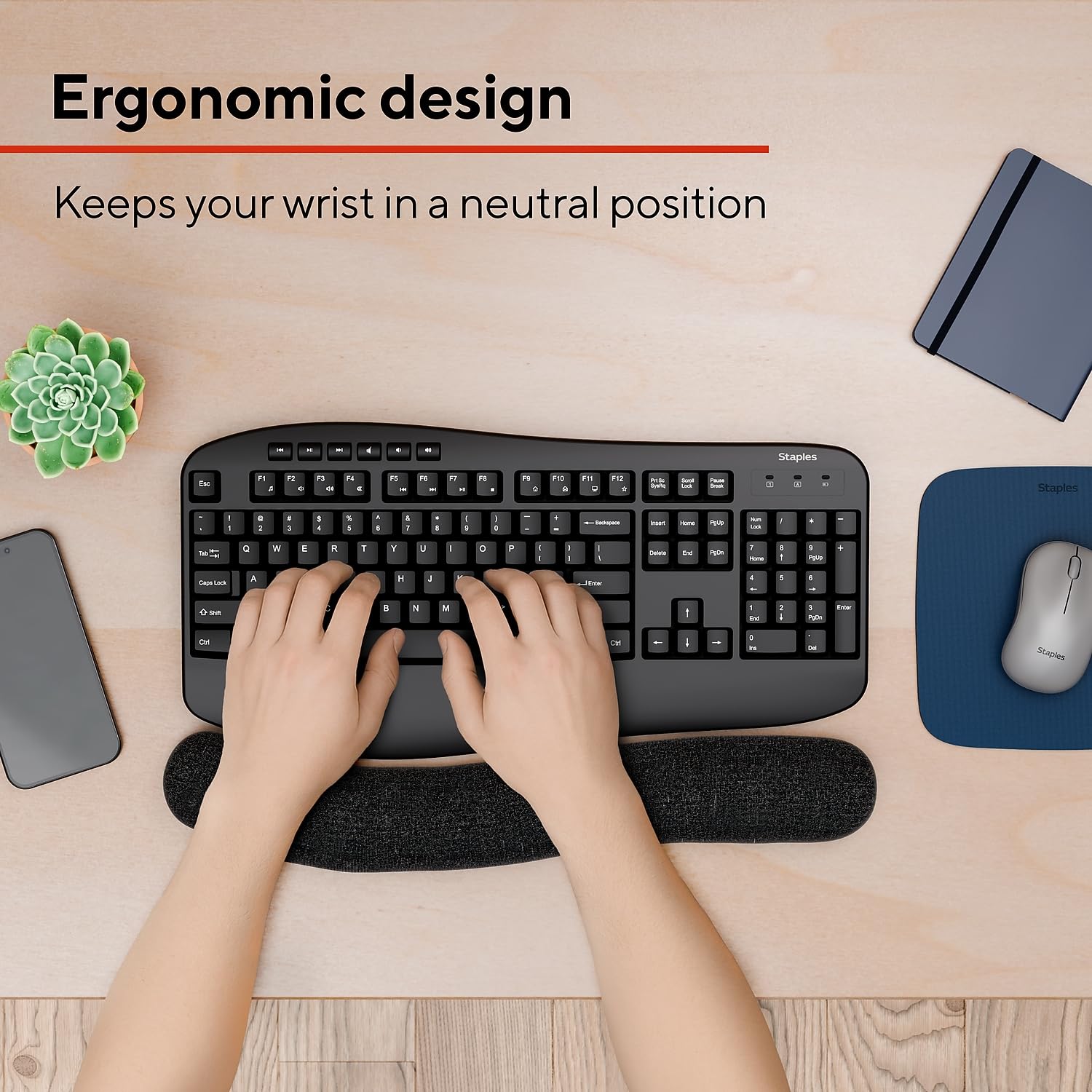 Staples TECH Beaded Keyboard Wrist Rest, Ergonomic, Black/Gray