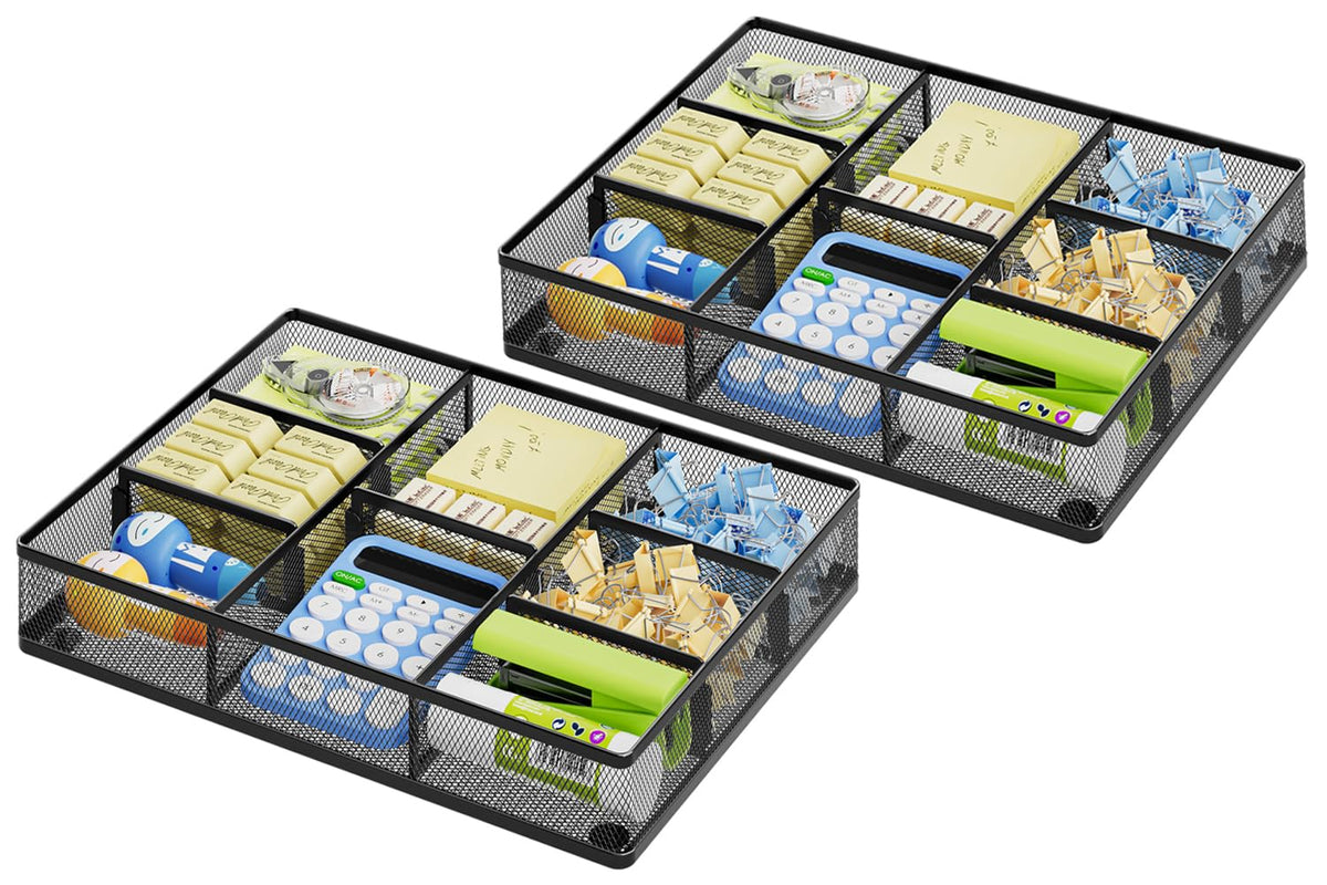 Marbrasse Desk Drawer Organizer, Metal Mesh Drawer Organizer Tray with 5 Adjustable