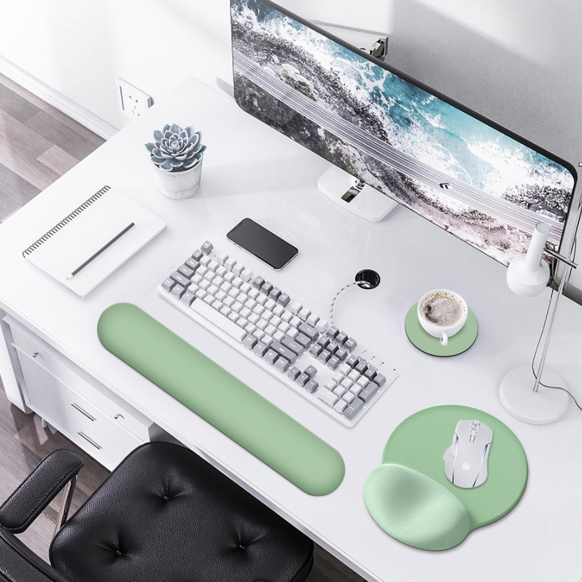 AIMSA Mouse Pad with Wrist Rest Support, Keyboard Wrist Rest Set, Ergonomic Memory Foam Mousepad