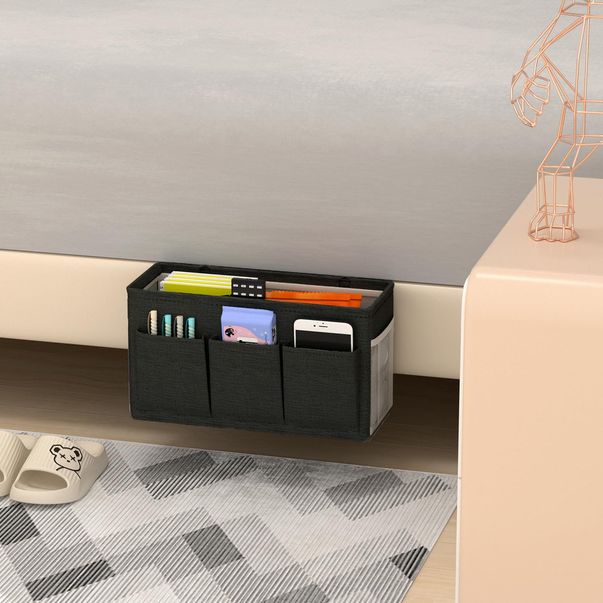 Bedside Caddy Storage Organizer for Bed Rails, Bed Caddy with 6 Pockets