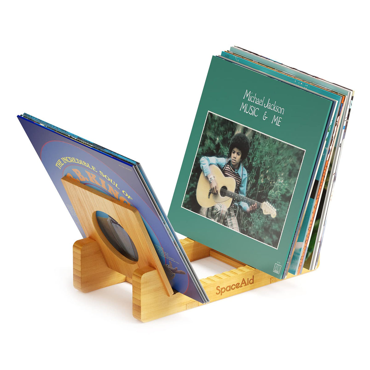 SpaceAid Bamboo Vinyl Record Storage Holder Shelf, Holds Up to 50 Albums, 7 or 12 inch LPs, Vinyl