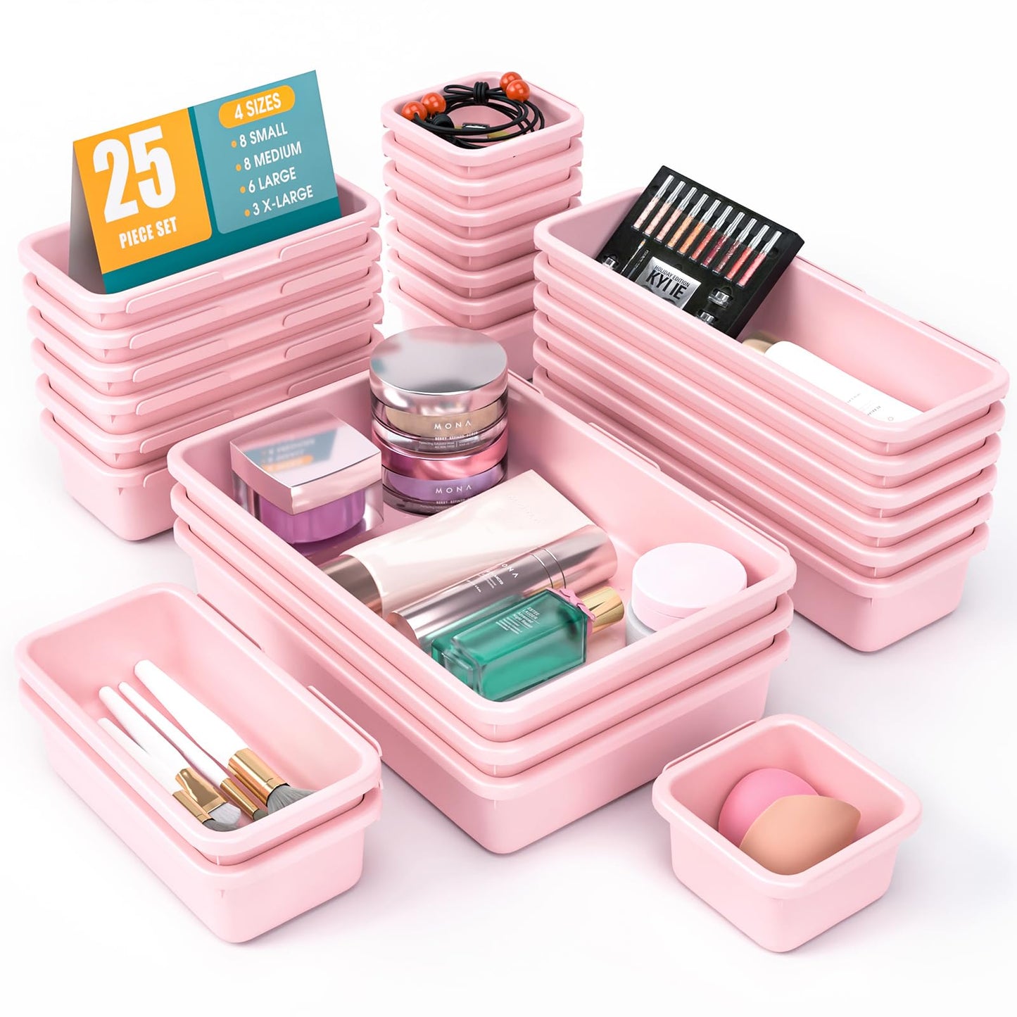 25 PCS Drawer Organizer Set, 4 Size Makeup Drawer Divider Organizer With Non-Slip Pads