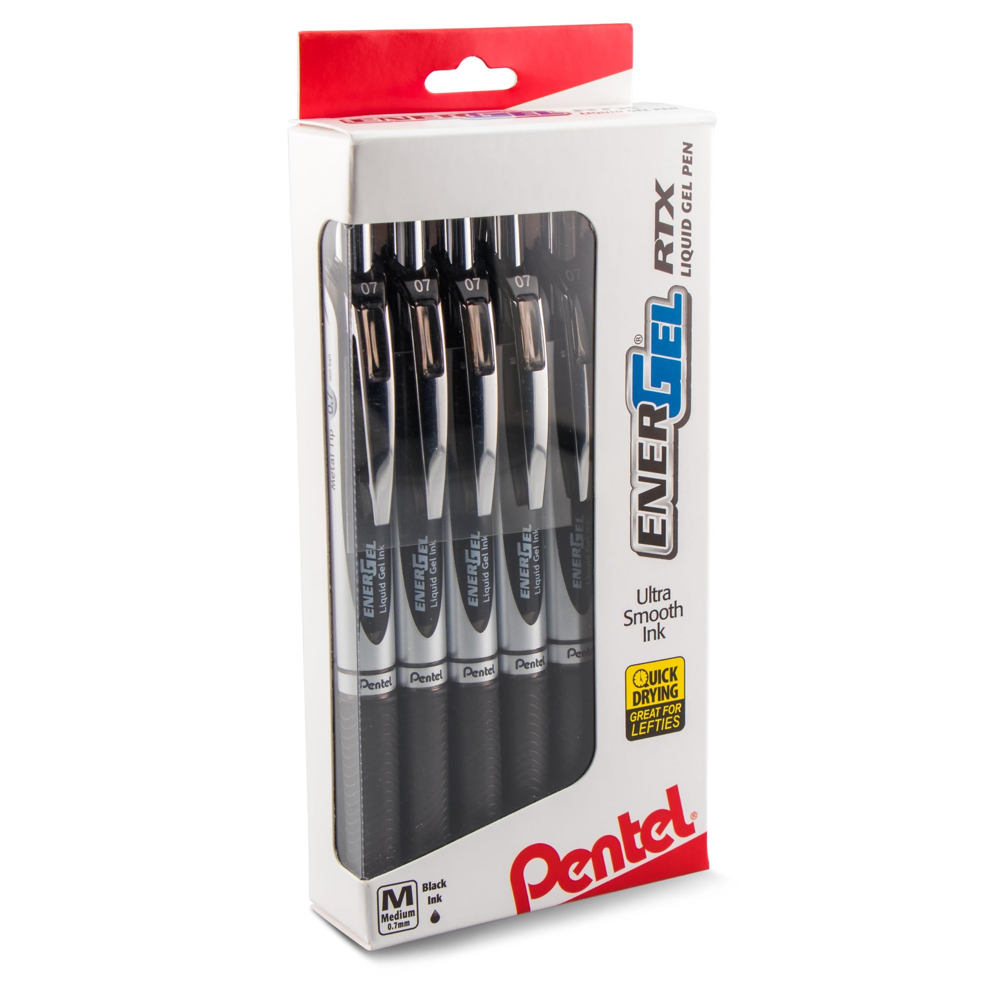 ENERGEL Pentel RTX Retractable Liquid Gel Pen, (0.7mm), Medium Line, Metal Tip, Black Ink, Window