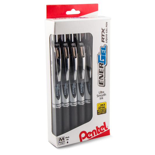 ENERGEL Pentel RTX Retractable Liquid Gel Pen, (0.7mm), Medium Line, Metal Tip, Black Ink, Window