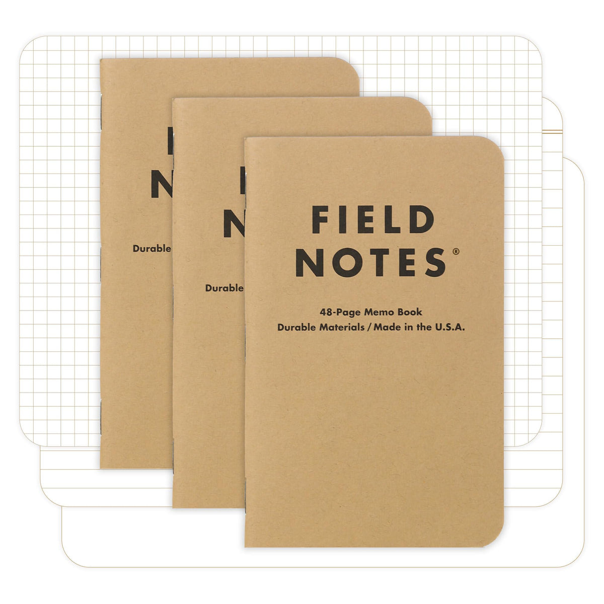 Field Notes: Original Kraft 3-Pack - Mixed Paper (1 Graph/Grid, 1 Ruled/Lined, 1 Plain/Blank) Memo