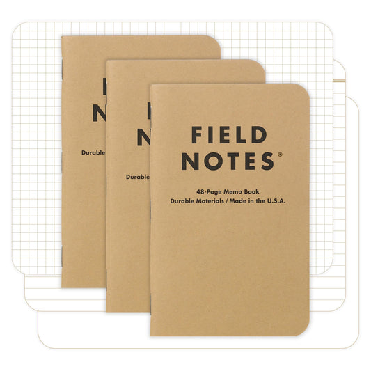 Field Notes: Original Kraft 3-Pack - Mixed Paper (1 Graph/Grid, 1 Ruled/Lined, 1 Plain/Blank) Memo