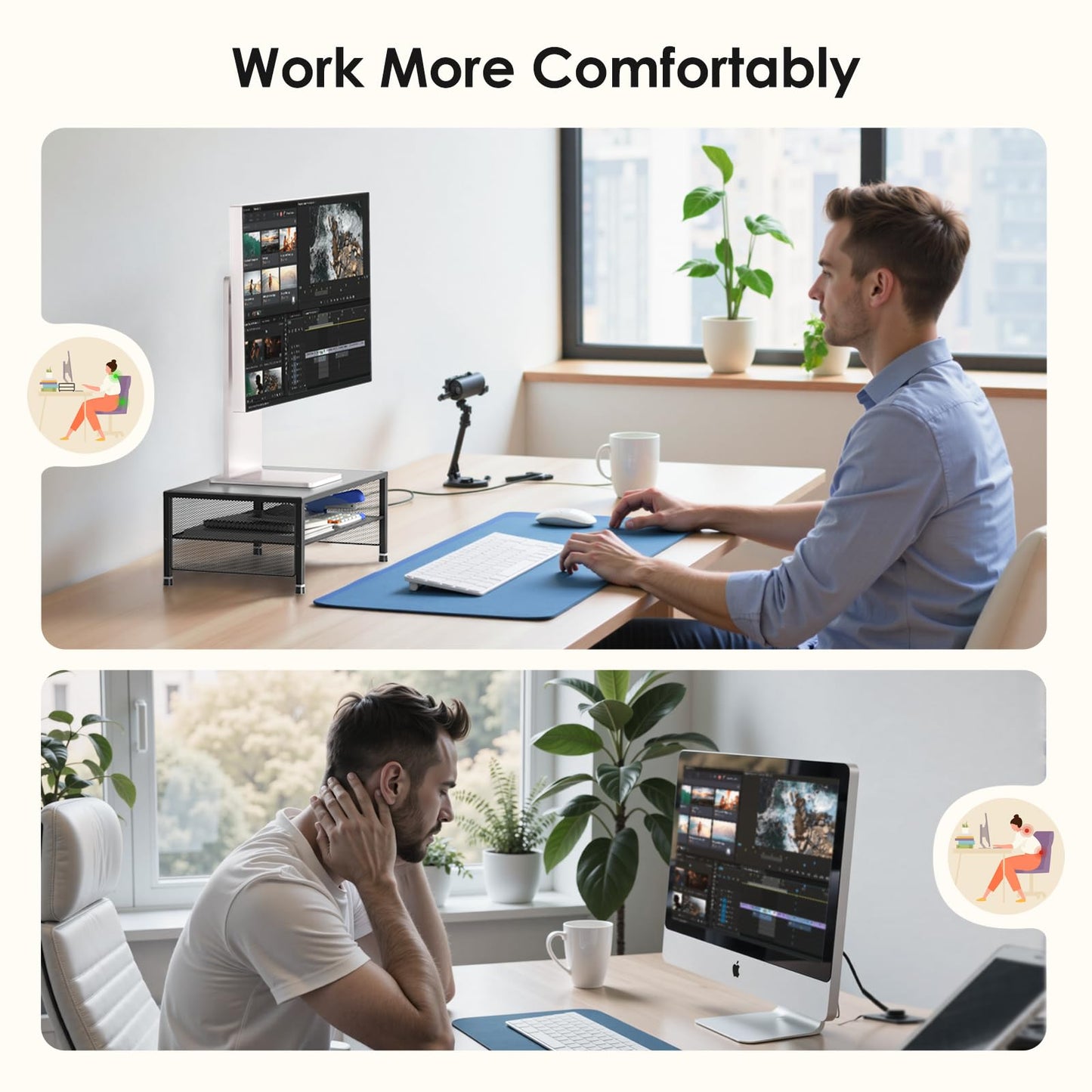 ECOLOVI 2-Tier Computer Monitor Stand Riser, Printer & Laptop Stand, Office Desk Accessories