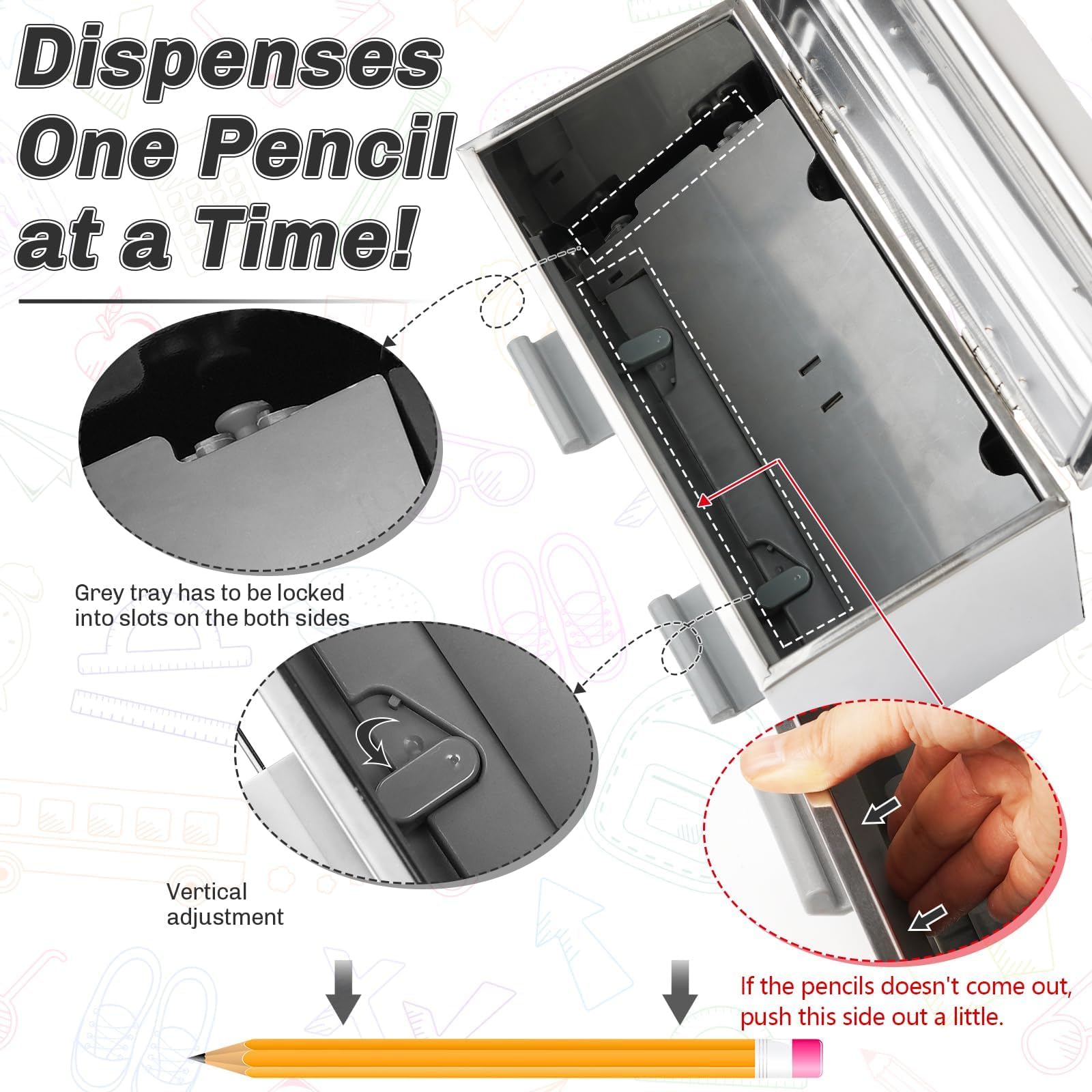 Creproly Pencil Dispenser for Classroom, Stainless Steel Pen Holder, Silver
