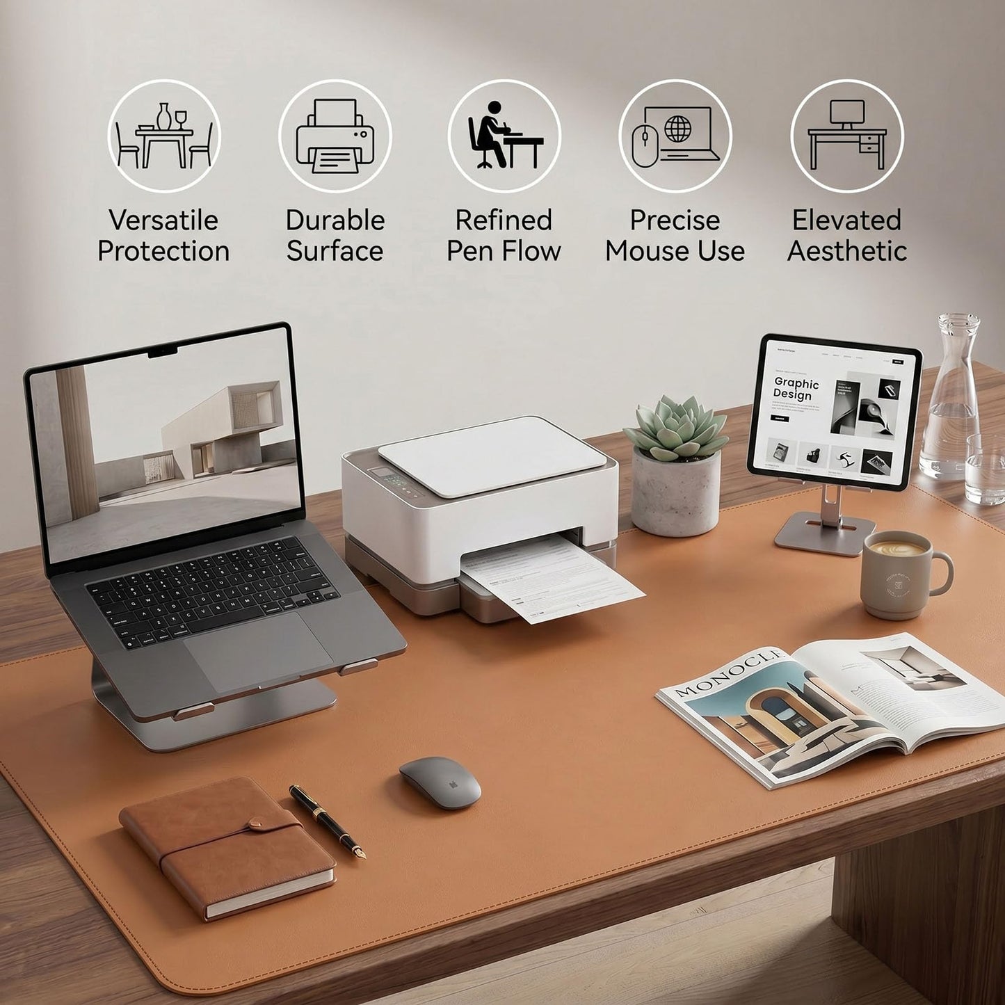 PROMATTOO Large Desk Pad Non-Slip Desk Mat Protector for Keyboard Mouse Waterproof Vegan Leather