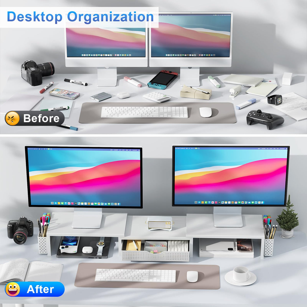 gianotter Dual Monitor Stand Riser With Drawer and 2 Pen Holders