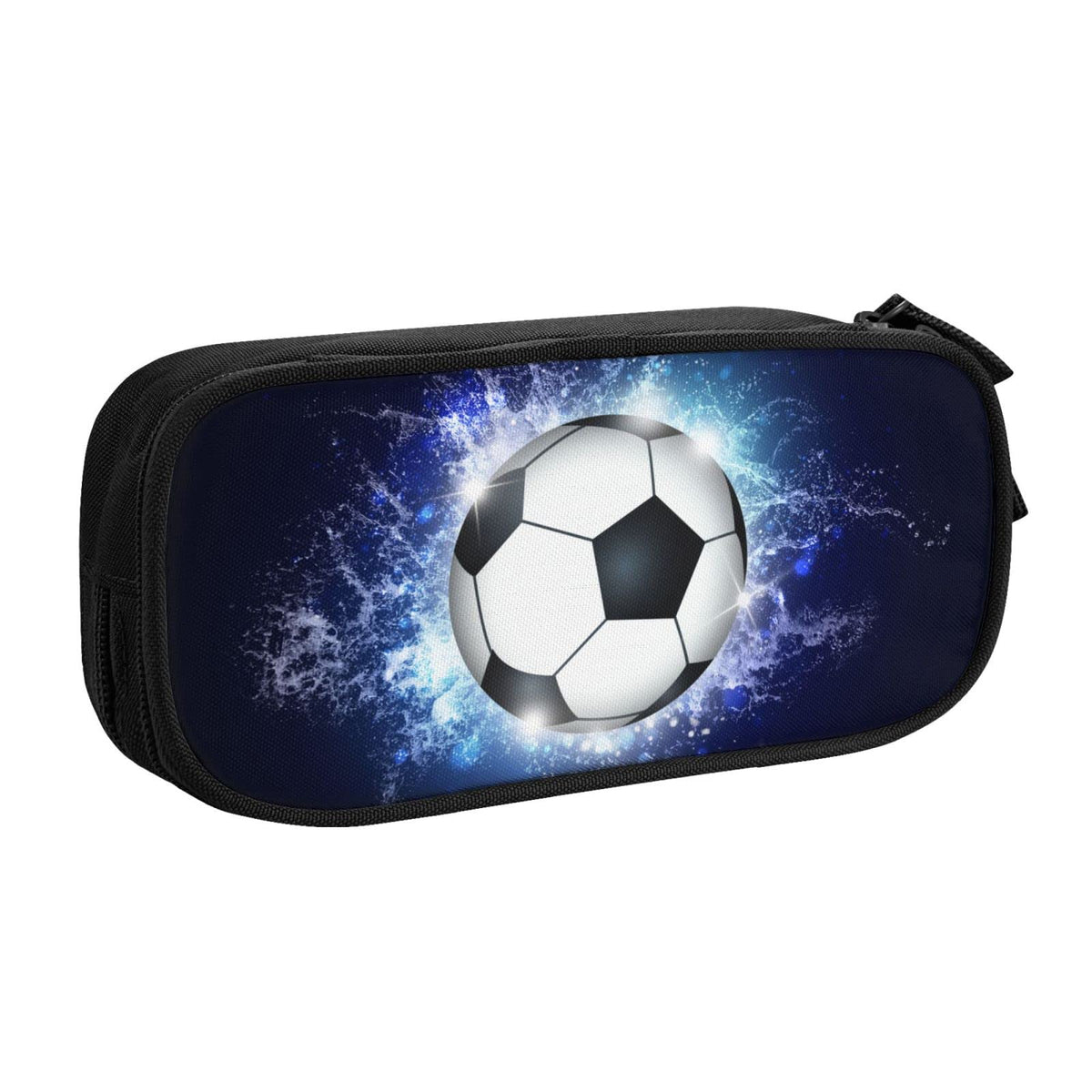 Blue Sports-Themed Pencil Case with Soccer Balls Pattern, Large Capacity Durable Pencil Box Storage