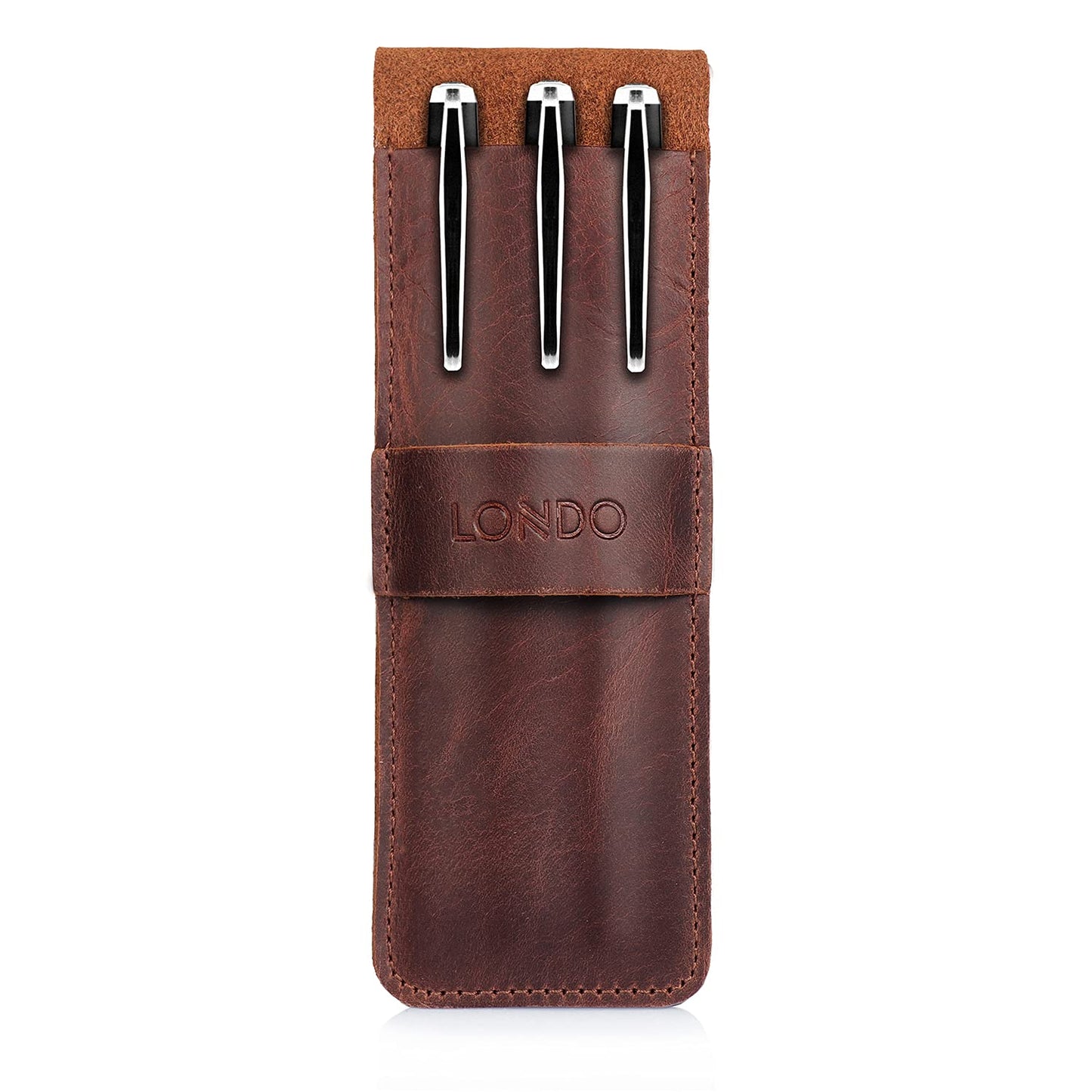 Londo Genuine Leather Pen and Pencil Case with Tuck in Flap, Stationery Bag