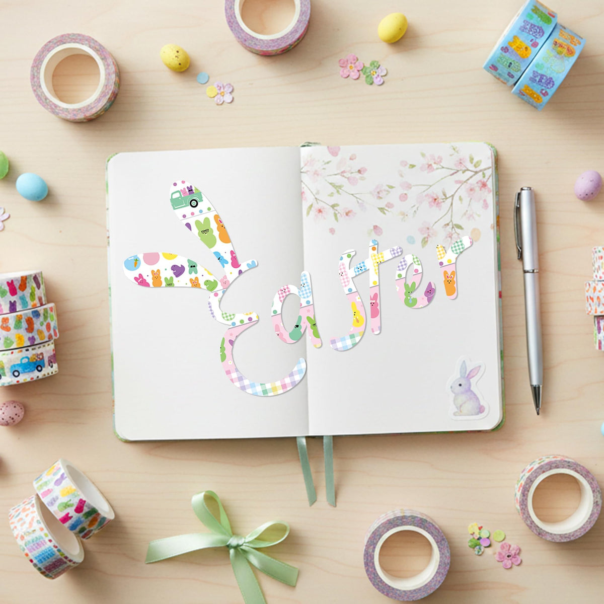 BkeeCten Cute Bunny Easy Hand Tear Washi Tape for Scrapbook Gift Wrapping