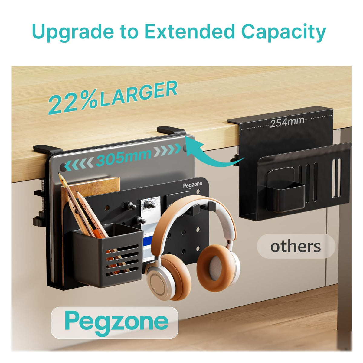 PEGZONE Desk Side Storage Organizer, Fits Flat Edge 0.4" to 2.2", Black