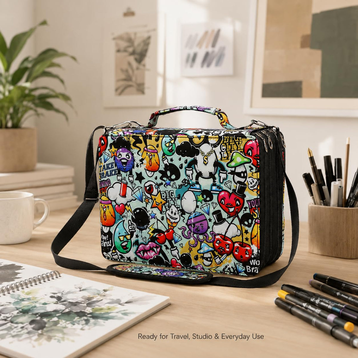 Lbxgap 224-Slot Marker Organizer Bag, 4-Layer Case with Strap