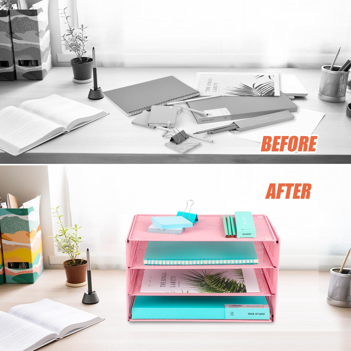 EASEPRES Paper Organizer Tray, 3 Tier Mesh Desk File Organizer Letter Sorter Holder for Home