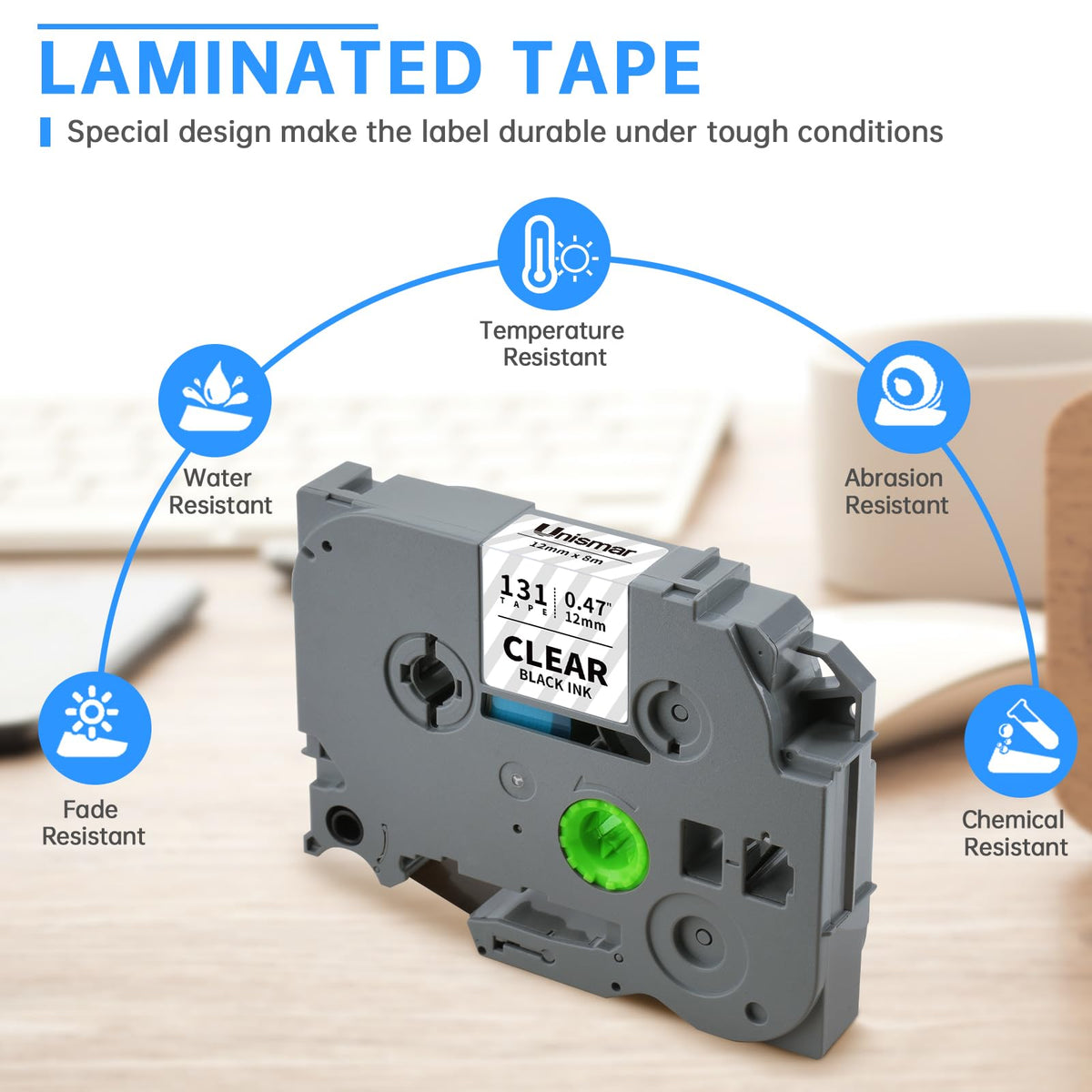 Unismar 1/2'' Black on Clear TZe Label Tape Compatible for Brother TZe-131