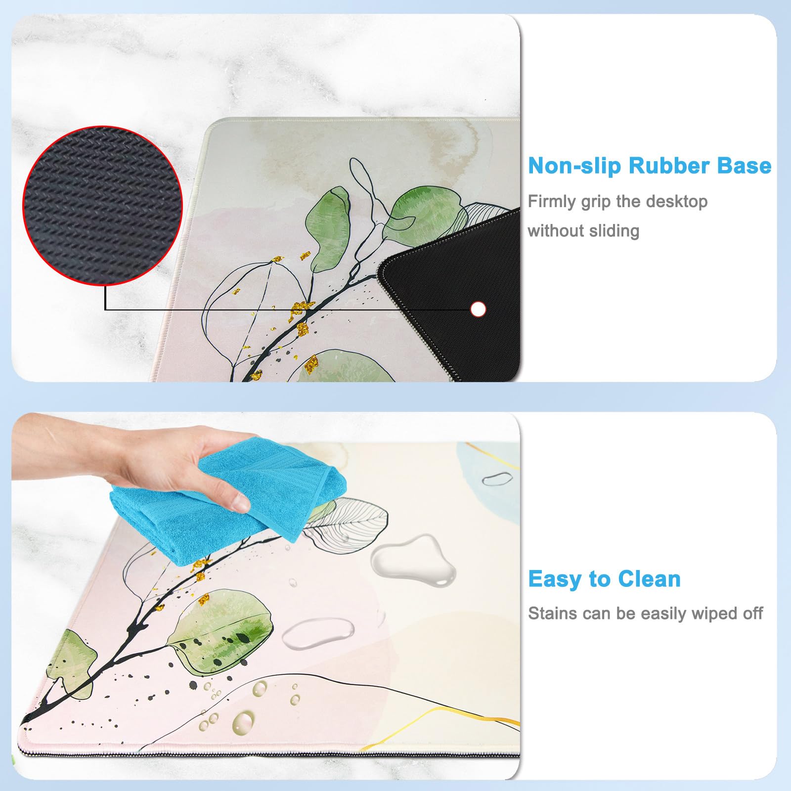 Large Gaming Mouse Pad with Coaster,Desk Matt for Desktop,Desk Mat-Flower