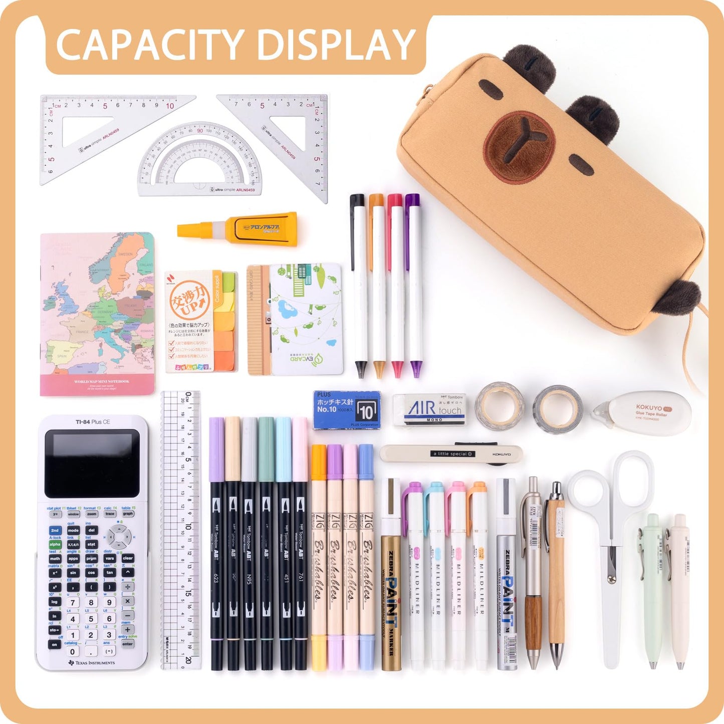 CICIMELON Cute Pencil Case, Large Capacity Pen Pouch, Capybara, Brown