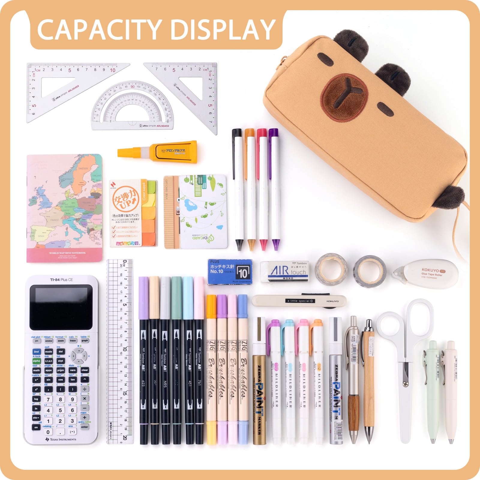 CICIMELON Cute Pencil Case, Large Capacity Pen Pouch, Capybara, Brown