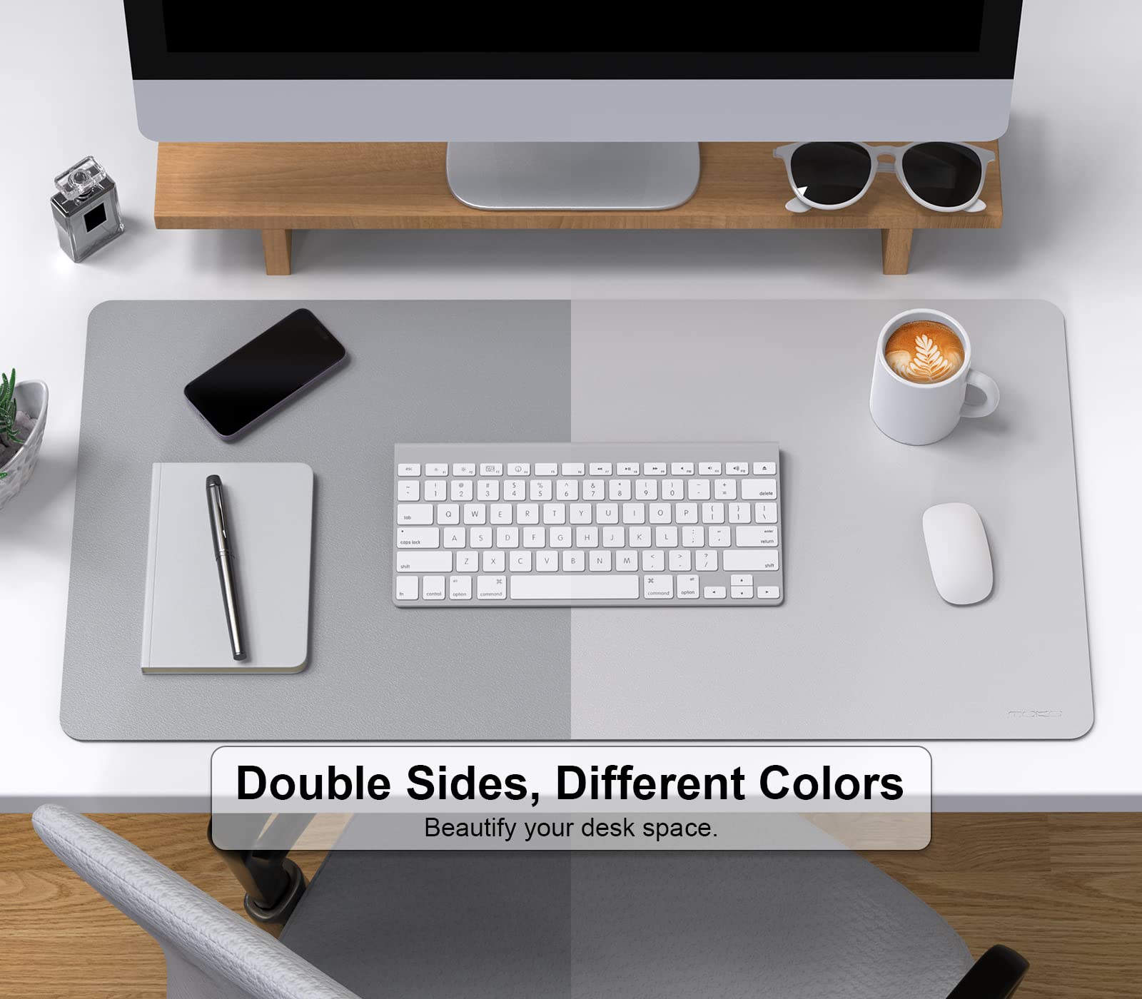 MoKo Desk Mat,Dual-Sided Office Desk Pad Waterproof,Light Gray+Silver