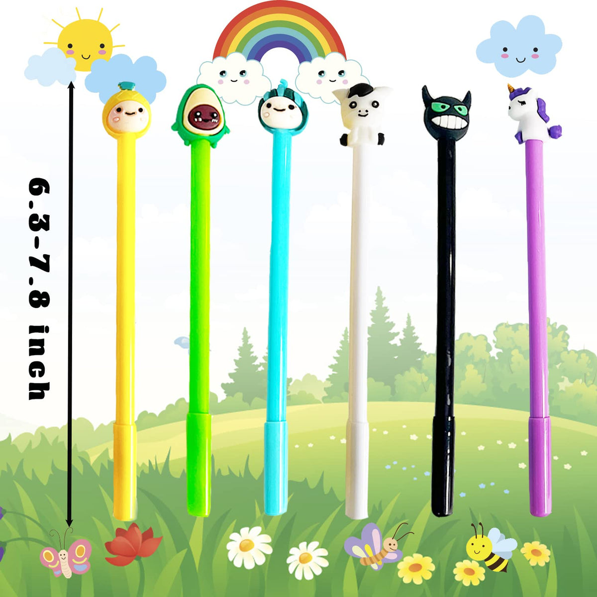 Muiyaneq 70 Pieces Cute Cartoon Gel Black Ink Pens,Random Novelty Kawaii Pens,Cool Assorted Styles