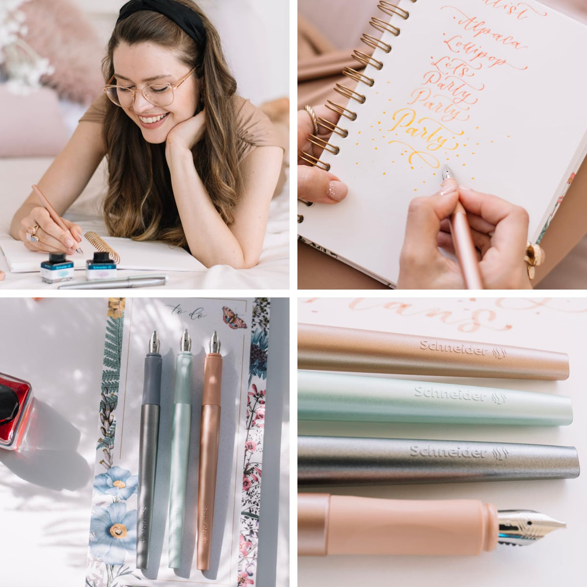 Schneider Callissima 399458 Calligraphy Set (Fountain Pen with 3 Nib Widths, 66 Pastel Cartridges