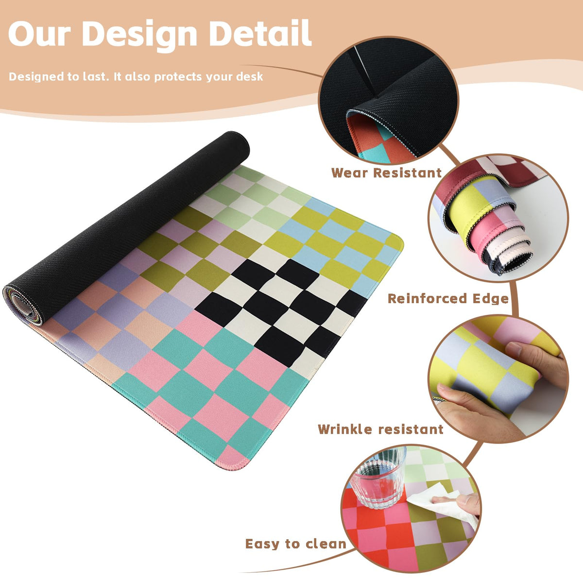 Baziabbo Checkered Desk Mat,XXL Extended Big Mouse Pad,Gaming Mousepad with Stitched Edge,Non-Slip