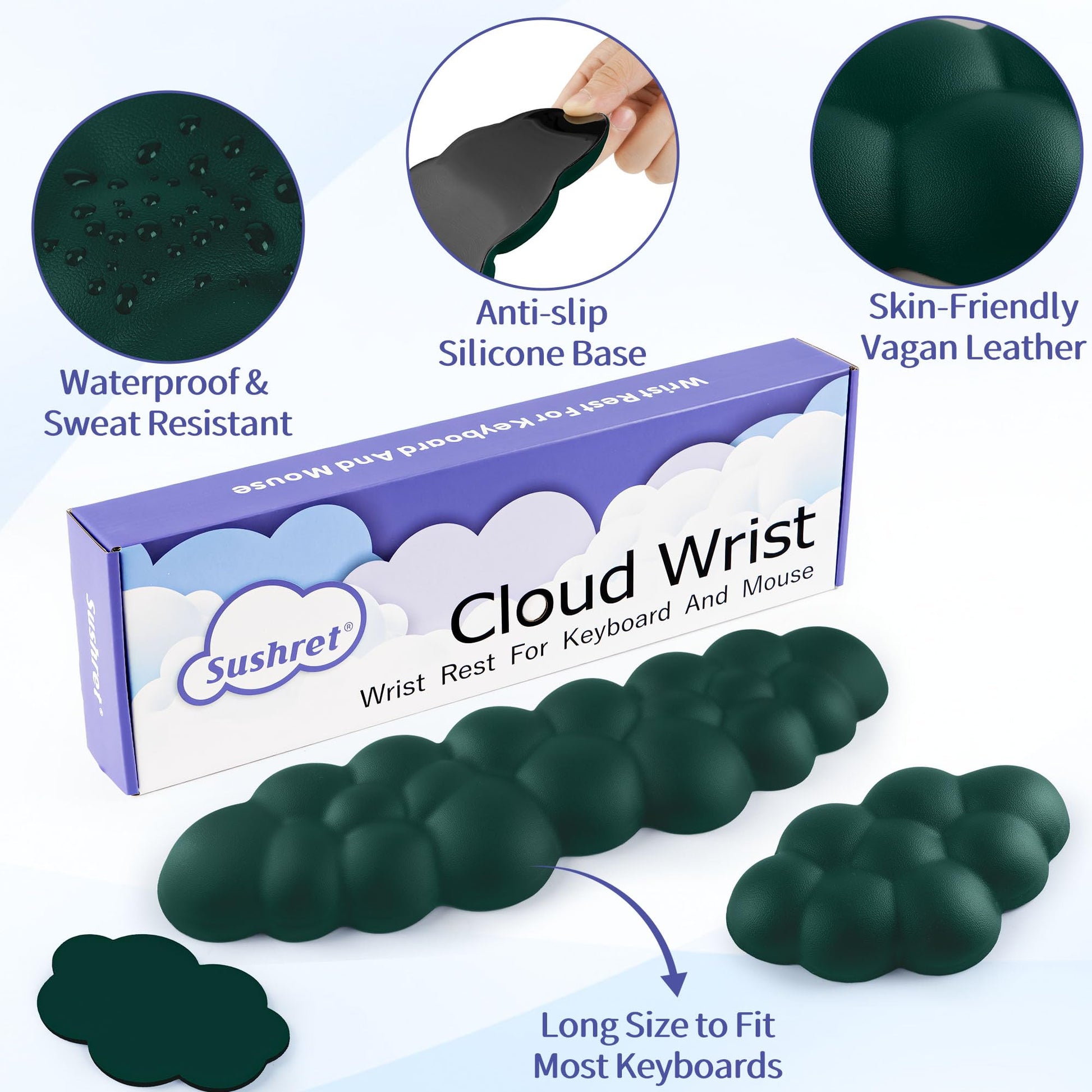 Sushret Cloud Wrist Rest Keyboard, Cloud Keyboard Wrist Pad Set with PU Leather Memory Foam, Cute