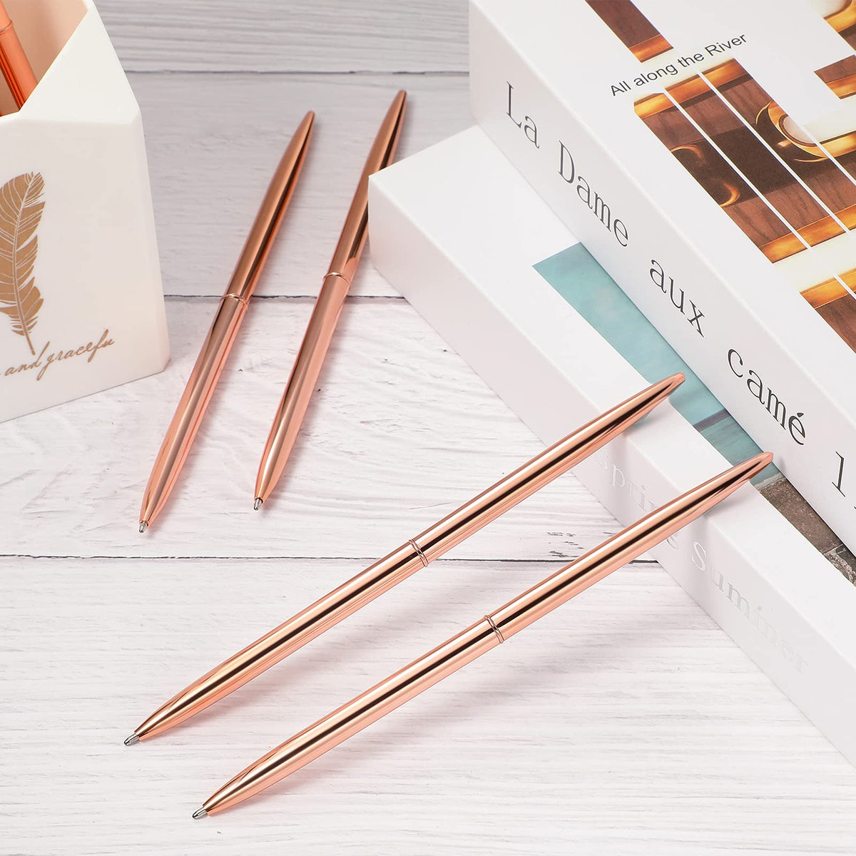 Outus 30 Pcs Rose Gold Ballpoint Pens Slim Metallic Retractable Lightweight Pens Set 1mm Medium