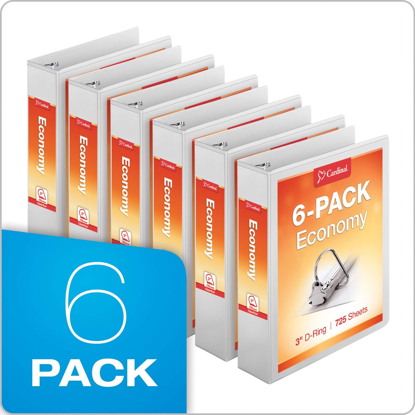 Cardinal Economy 3-Ring Binders, 3", Slant-D Rings, Holds 725 Sheets, ClearVue Presentation View