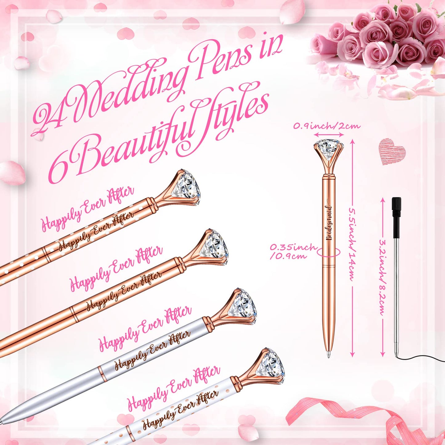 Yexiya 24 Pcs Bridal Shower Gifts Wedding Diamond Pens for Guests