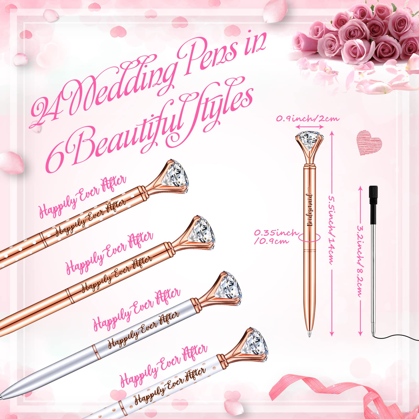 Yexiya 24 Pcs Bridal Shower Gifts Wedding Diamond Pens for Guests
